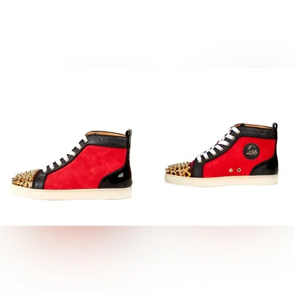 Christian Louboutin High Top Leopard Print Spike Toe Trainers Sneakers - Picture 4 of 9